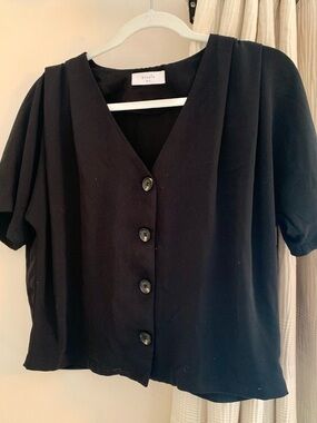 Elodie Black Button-Front V-Neck Top